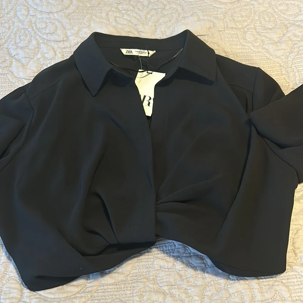 NWT ZARA PLEATED CROP TOP, Black, Size XXL - Picture 8 of 16